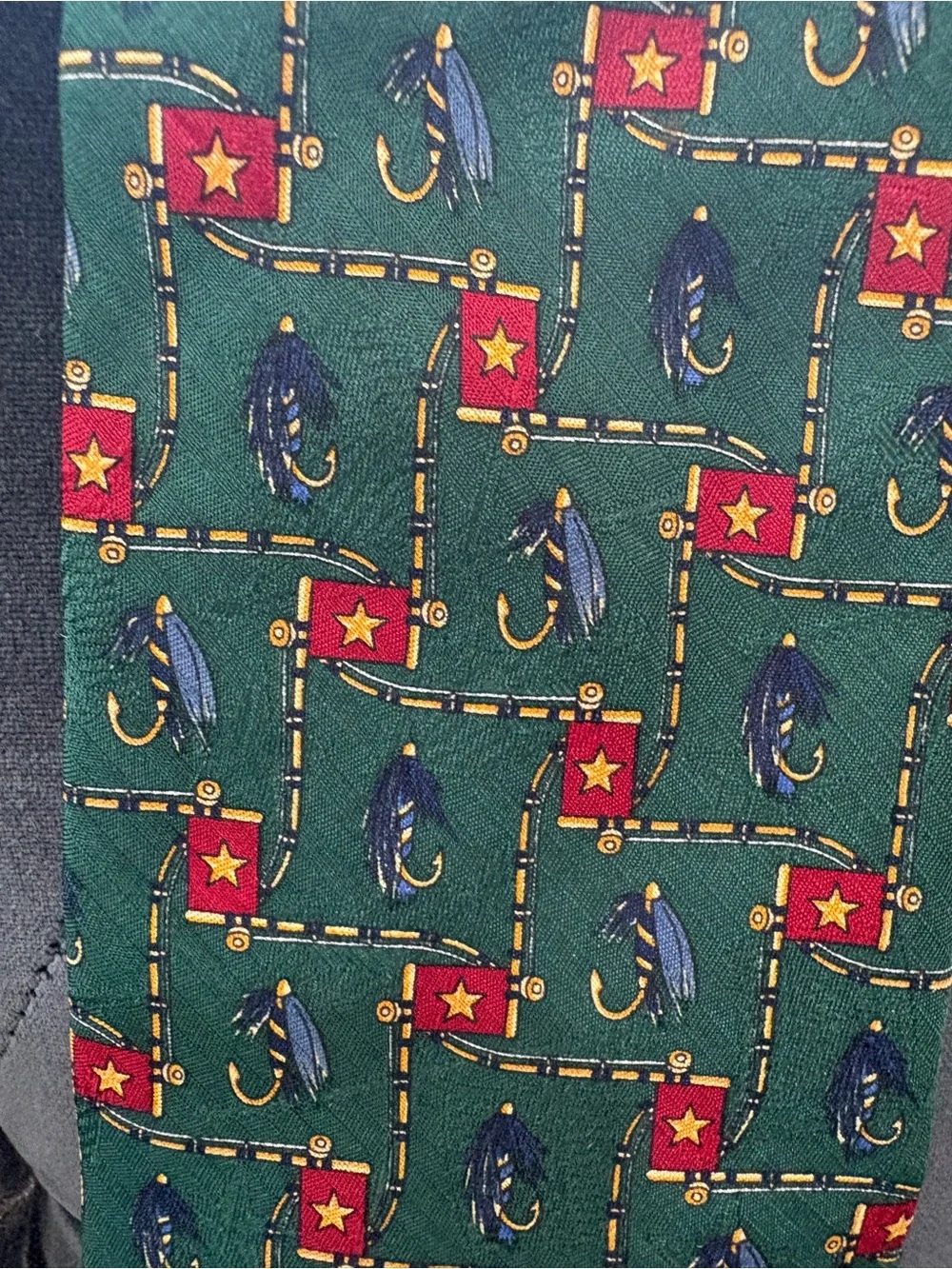 Tommy Hillfiger Green Novelty Tie with Red & Navy Motifs